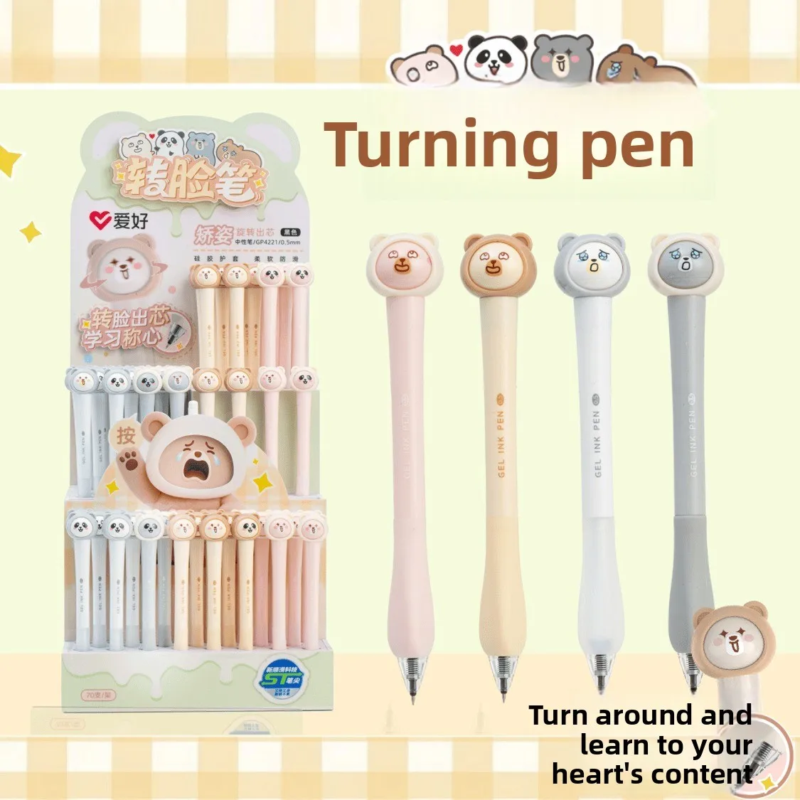 Bären-Druckbleistift mit drehbarem Design, dreieckiger, posturkorrigierender ST-Spitze, niedlicher Cartoon-Wasserstift, Geburtstagsgeschenk-Stift