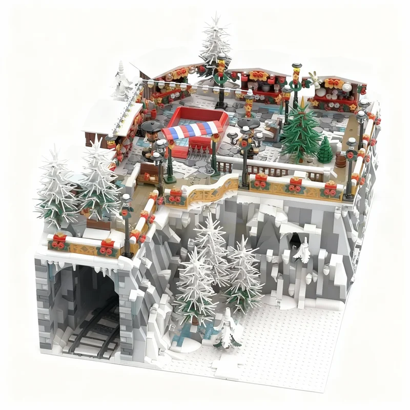 

3963 детали MOC: Сезонная рождественская модель зимнего городского рынка, конструктор, игрушка, рождественский подарок, развивающий конструктор из кирпичиков