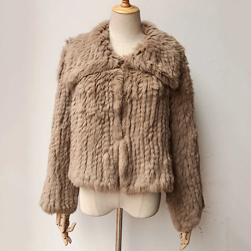 2023 Women Winter Knitted Real Rabbit Fur Coat Loose High Quality Loose Natural Fur Jacket Long Sleeve Luxury Genuine Fur Coats