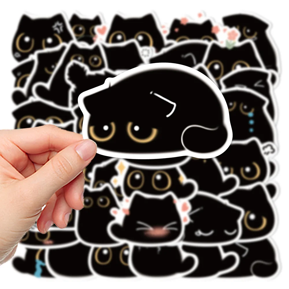 10/20/40pcs Cute Black Cat Stickers For Kids DIY Scrapbook Laptop Luggage Phone Guitar Bike Car Kawaii Animal Cartoon Decals Toy