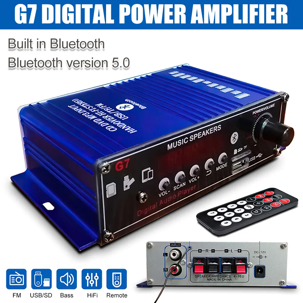 

400W Home Digital Amplifiers 2.0 Channel Bluetooth Mini HIFI Power Amplifier Audio Stereo Amplificador Support FM SD USB AUX