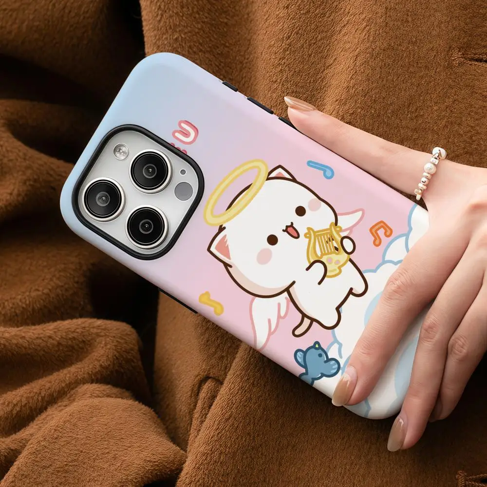 Custodia per telefono Cartoon Peach and Goma per iPhone 16 15 14 13 12 11 Pro Max Plus Guscio rigido con pellicola posteriore liquida a doppio strato HD lucido