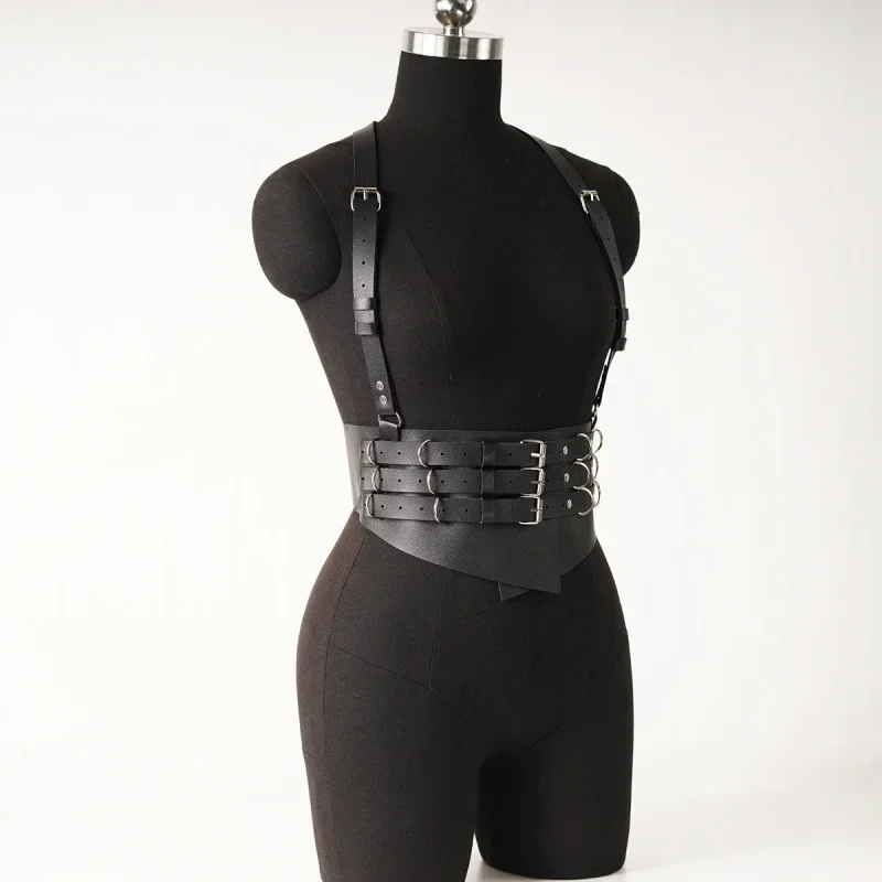 Women's Fashion Wide Belt Punk Vest Strap PU Leather Waist Drawstring Holiday Party Wear