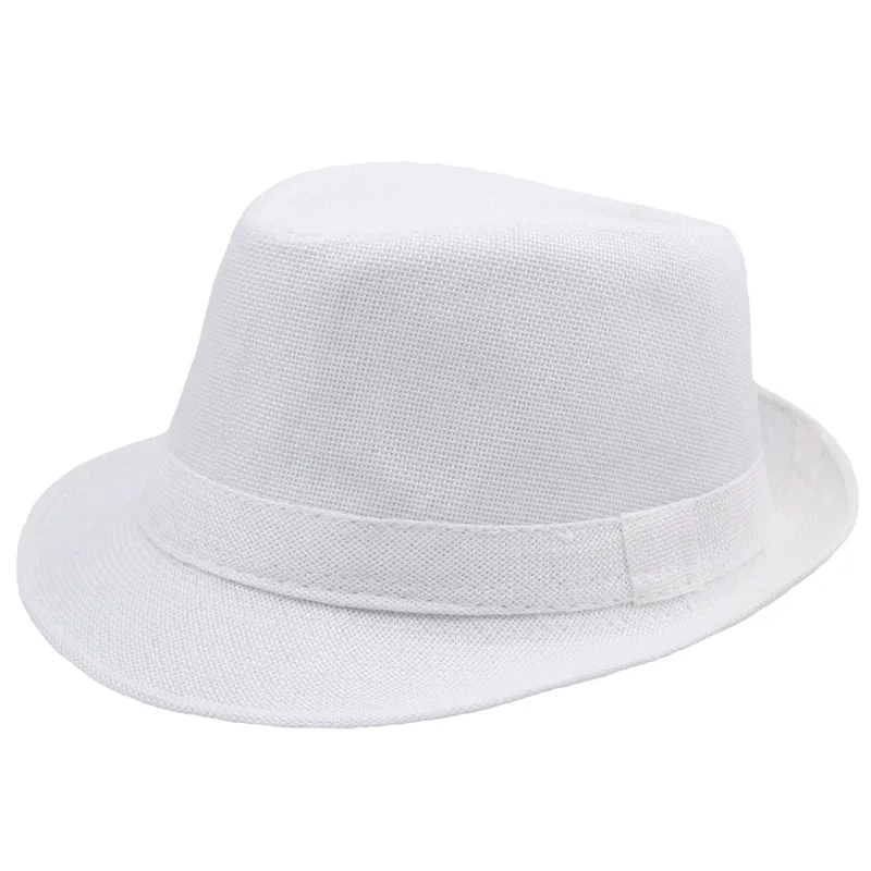 Middle Aged Linen Curled Jazz Hat Summer British Retro Top Hat Outdoor Plain Solid Linen Sun Visor Hat Party Fedoras Cap