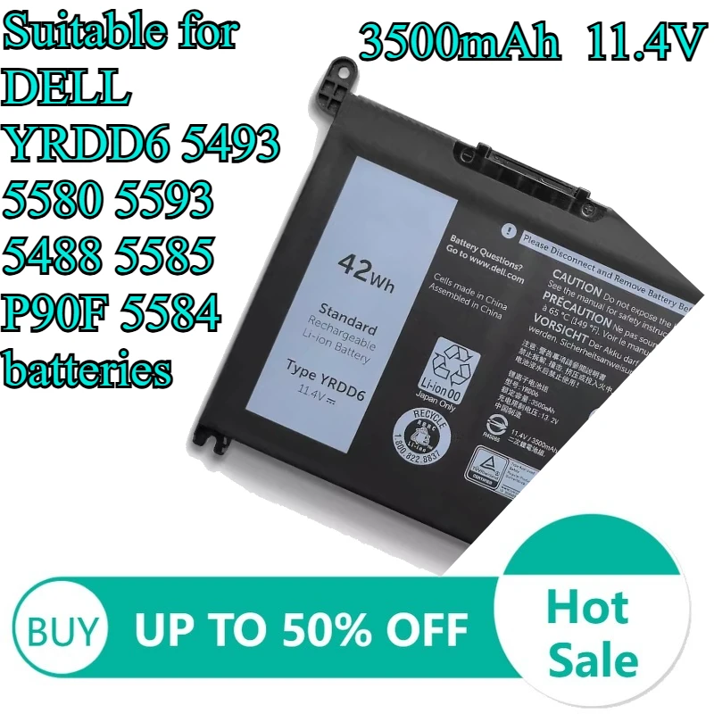 

Suitable for DELL YRDD6 5493 5580 5593 5488 5585 P90F 5584 batteries, laptop battery, 3500mAh 11.4V