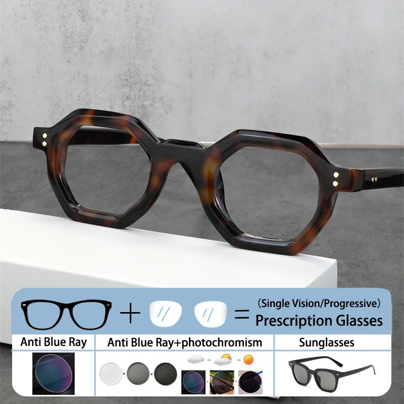 

New Hexagon Frame Men Prescription Sunglasses Custom Presbyopia Glasses Women Optical Photochromic Anti Blue Ray Myopia Eyewear