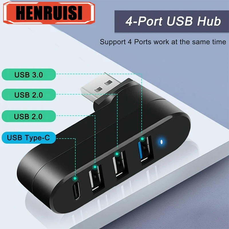 

USB Hub 2.0 Adapter 180° Rotatable 3 Ports USB 2.0 U Disk Card Reader Splitter High Speed Data Transfer For Computer Accessories