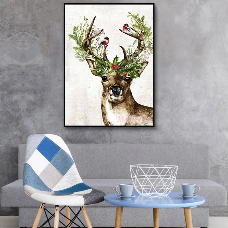 

5D DIY Diamond Painting Animal Deer Mosaic Full Square Drill Round Drill Cross Stitch Kit For Christmas Holiday Mural Decoration