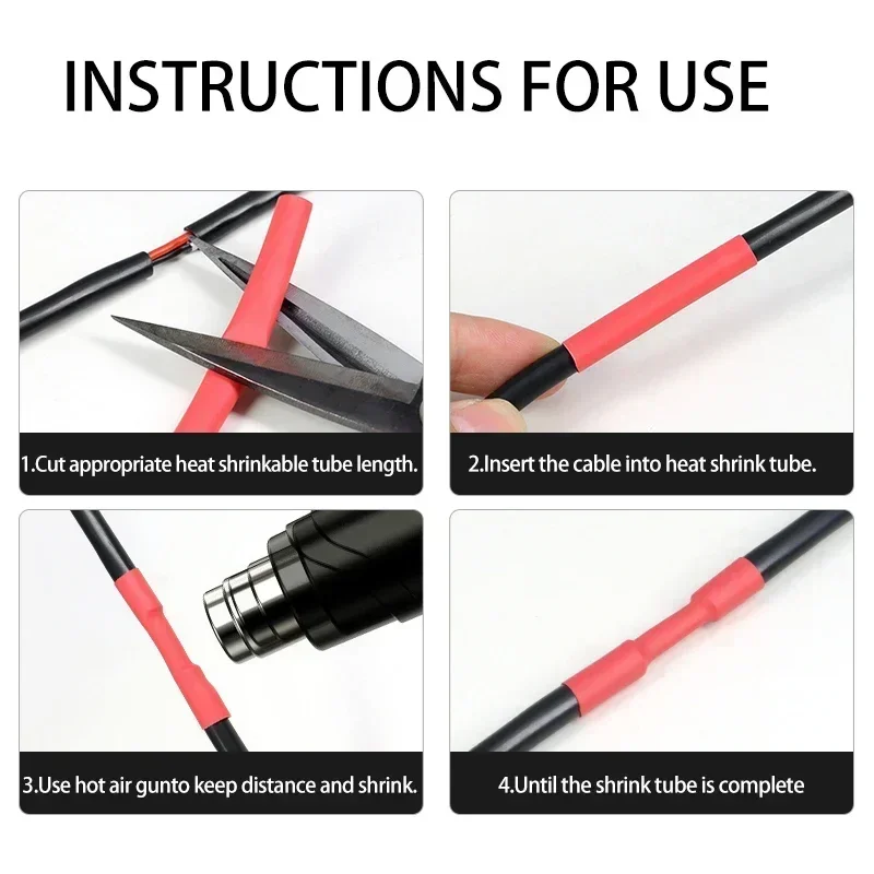 0.6 ~ 80 مللي متر 2:1 الحرارة يتقلص أنبوب سلك إصلاح لتقوم بها بنفسك كابل البولي أوليفين حامي أنابيب الانكماش الحراري معزول كم التفاف القطر الأحمر