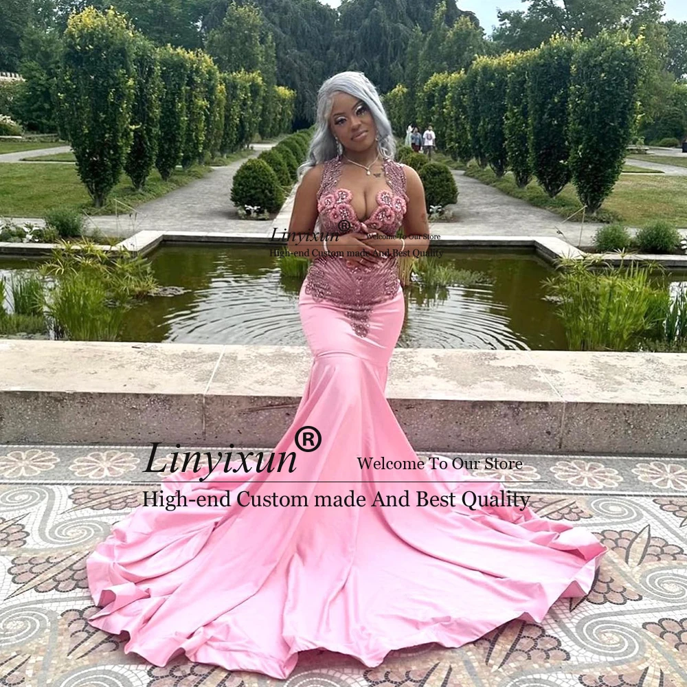 فساتين لحضور الحفلات الموسيقية الكريستالية البسيطة للفتيات السود Bodycon حورية البحر رداء حفلات السهرة 2025 مخصص بدون أكمام vestidos de cerimônia