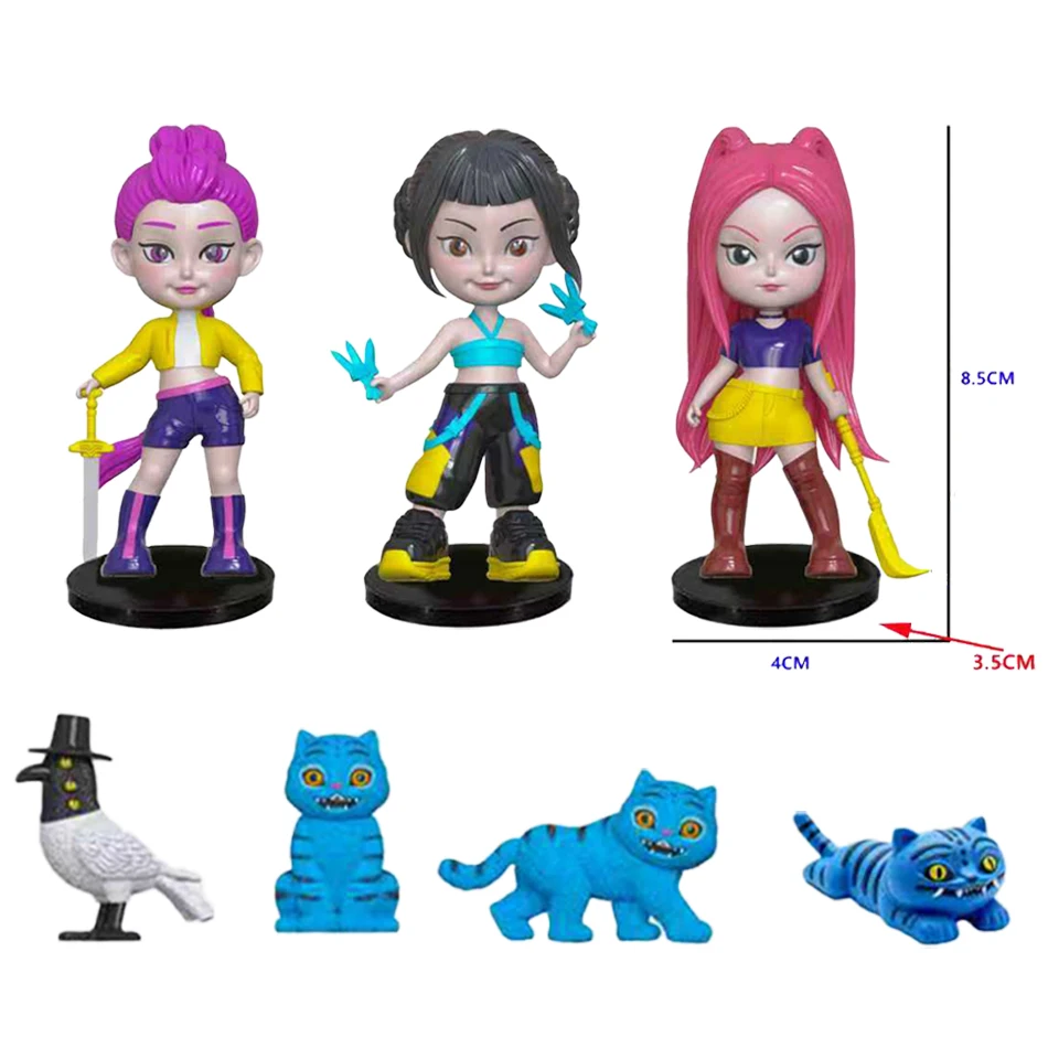 Nuovo Kpop Demon Hunters Carino Tigre Viola Cappello Nero Gazza Con 3 Occhi Mostro Caccia Ragazza Gruppo Figura Figurine Bambola Per Ventole Regalo