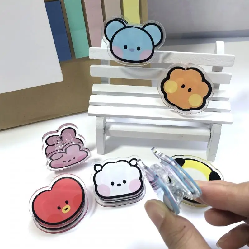 5Pc/set Kawaii Bt21 Pp Clips Cute Acrylic Binder Clip Planner Clips Paper Clamp Office Decorative Supplies School Stationery