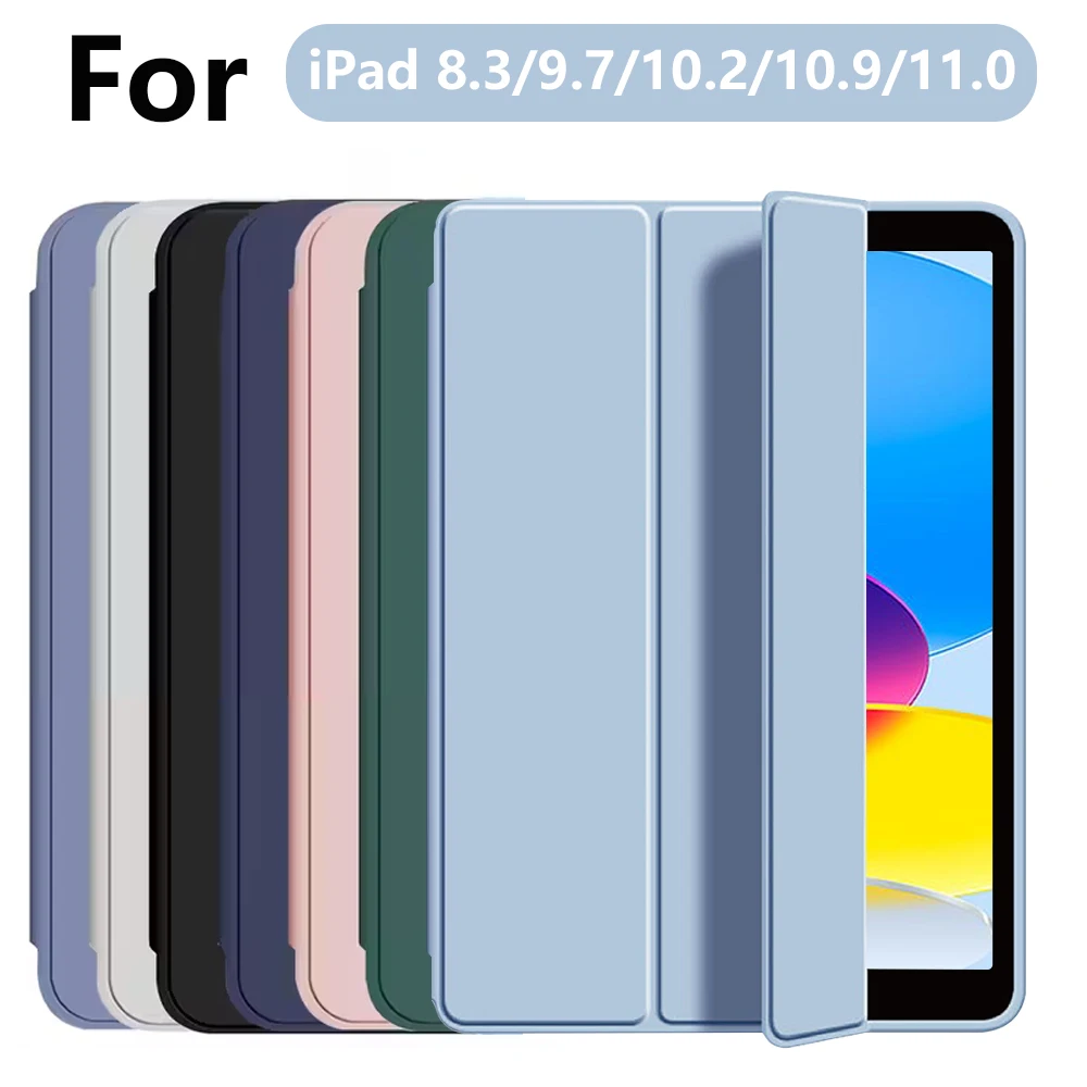 Pour iPad 5/6/7/8/9/10e génération Compatible avec Air 4/5/6/7 Pro 11, housse de protection intelligente à trois volets avec étui souple en TPU