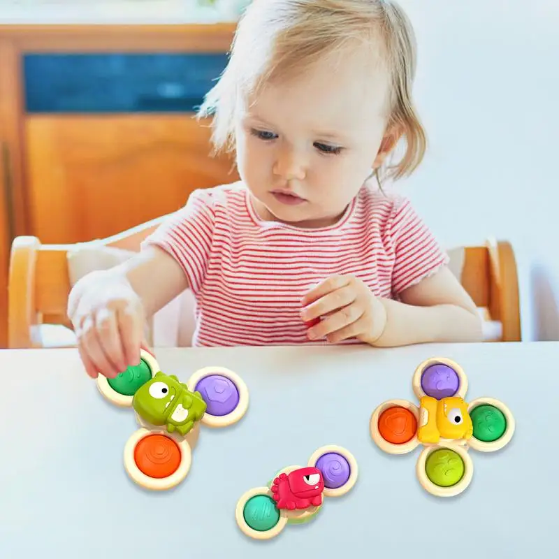 Spinner Toys For Toddler Suction Cup Dinosaur Fidget Toys Spinner Sensory Learning Toys For 1-3 Years Old Kids Girls