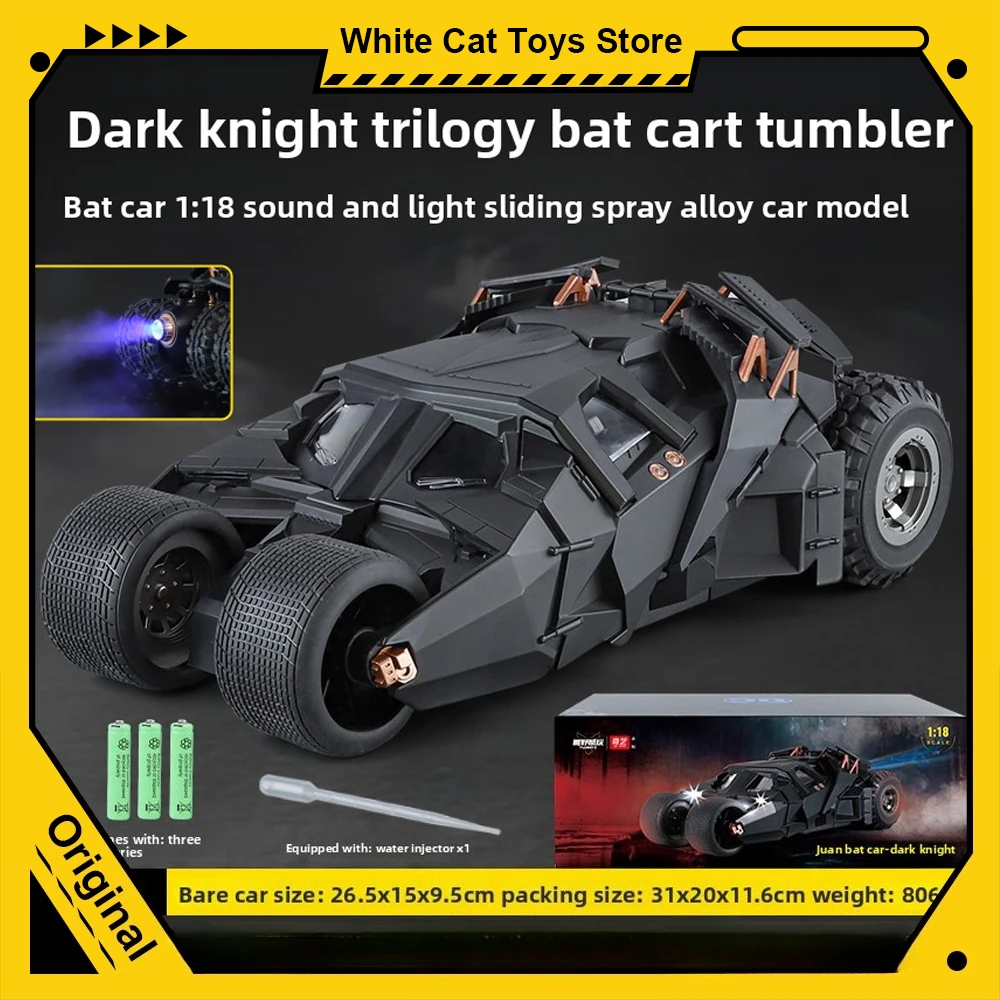 

1:18 Batman Batmobile Car 1966 Стакан из сплава, металлический автомобиль, литой под давлением игрушечный автомобиль, аниме-модель, звук и свет, слайд-спрей, грузовик, подарок для детей