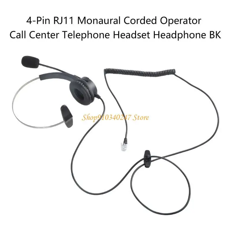 Q22A 4-Pin RJ11 Monaural Corded Operator Call Center Telephone Headset Headphone BK