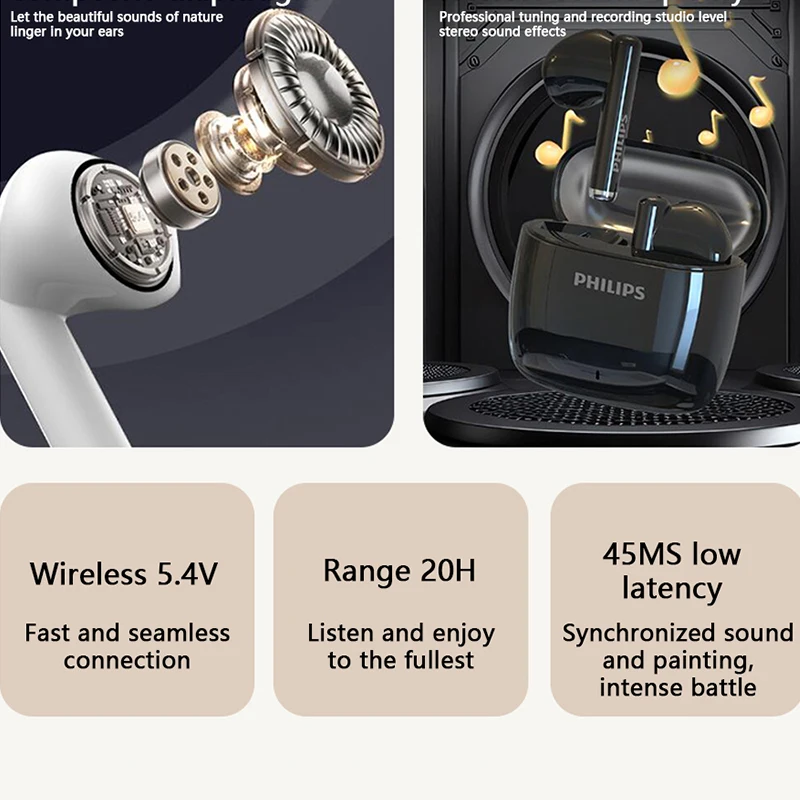 فيليبس TAT2420 سماعة لاسلكية 300 مللي أمبير في الساعة 360 °   IMAX صوت بانورامي AI Call للحد من الضوضاء سماعة رأس صغيرة محمولة لموسيقى HIFI