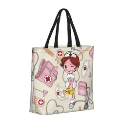 Nurse Medicine doctor cartoon Women's shoulder Bag Shopper Canvas Letter Fashion Single shoulder shopping Tote handbag