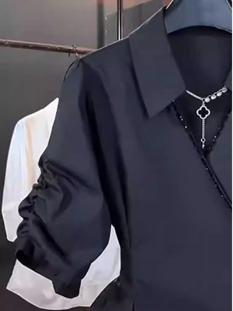

plus Size Bubble Sve irt V-Ne A-Line Hem Slimming Top for Plump Women Korean Sle Loose Fit Casual Wear Summer Faion