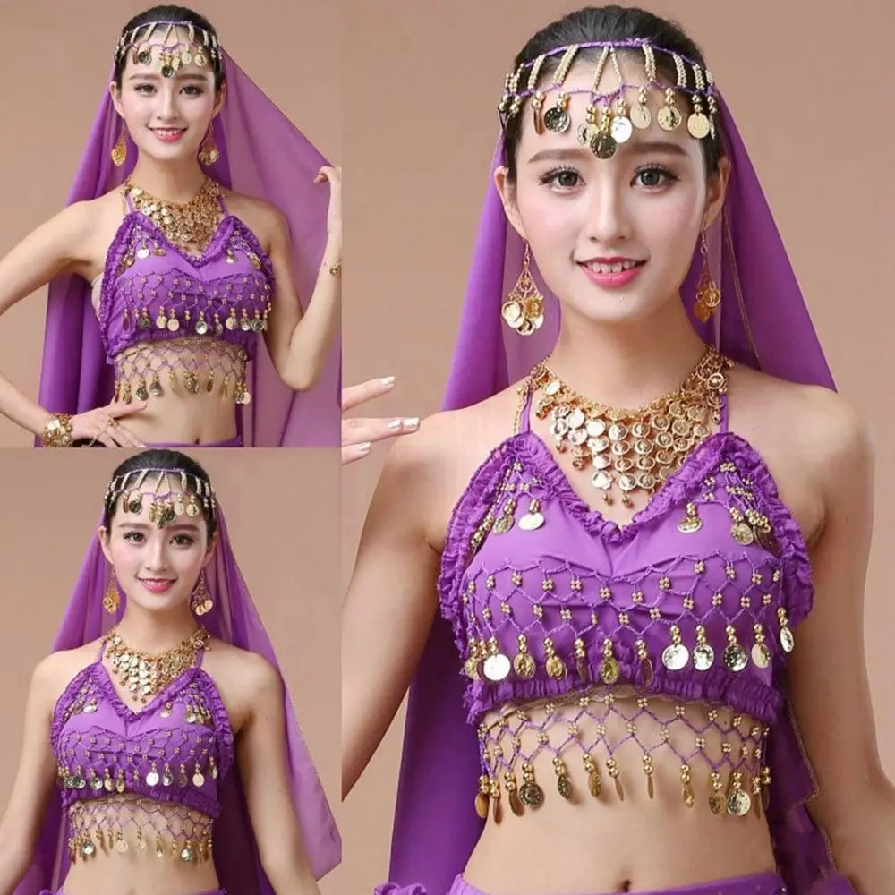 Sujetador de danza del vientre brillante para mujer, Top de lentejuelas, borla, toalla triangular, ropa de danza del vientre Sexy, trajes de baile árabe de Tailandia/India