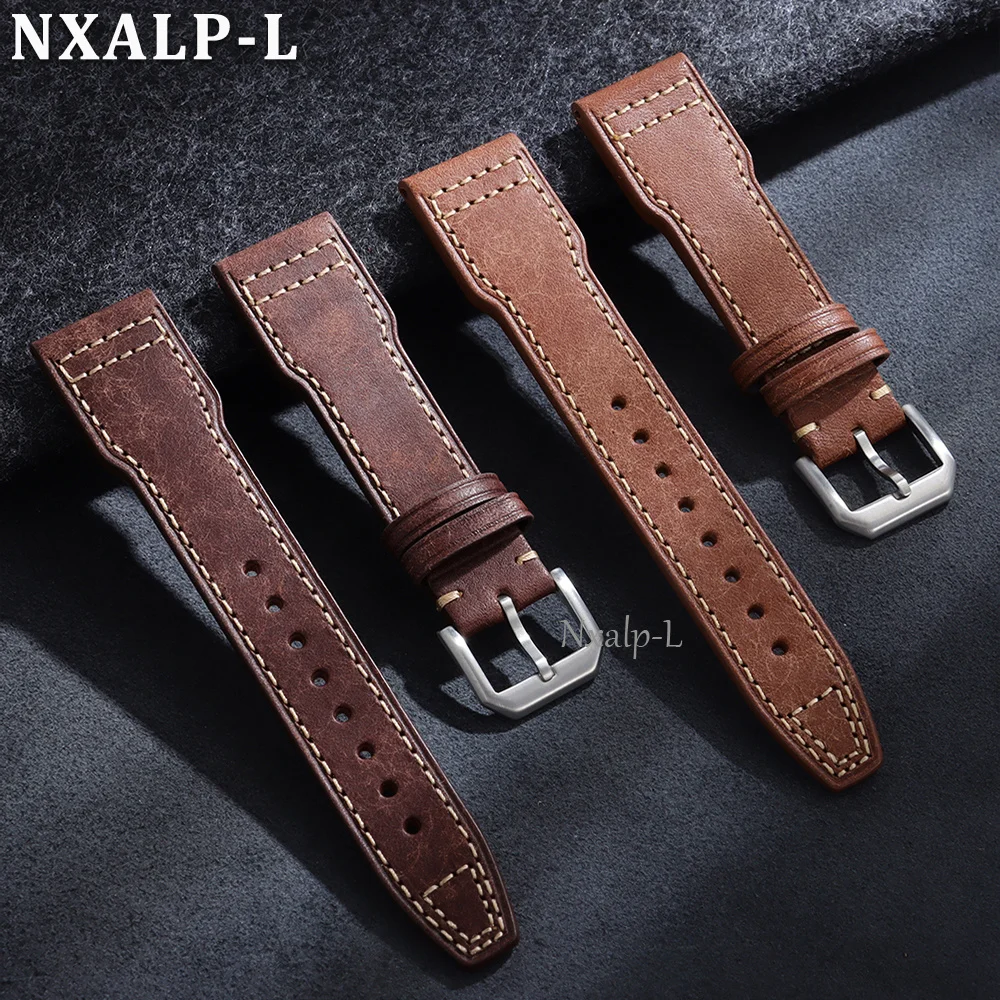 20mm 21mm 22mm Uhrenarmband aus Rindsleder für IWC Pilot Portugieser, genähtes Lederarmband, Herren- und Damen-Sportarmband, Zubehör – Detail 3