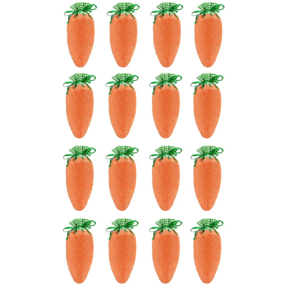 

16pcs Set Easter Present Bag Linen Material Carrot-Shaped Easter Bags Mixed Color Irregular Design Carrot Bags Party Favors