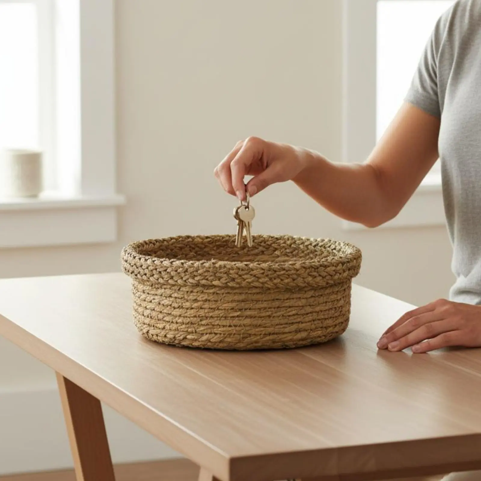 

Round Woven Basket Modern Minimalist Design Entryway Key Tray Wicker Key Basket Versatile Home Decor Multipurpose