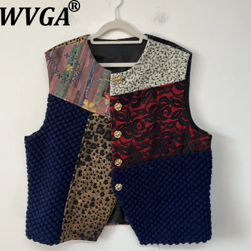 

WVGA Autumn Winter New Men Tide Woolen Asymmetric Splicing Trendy CollarLess Vests Niche Chic Casual Short Waistcoats Ins W15757