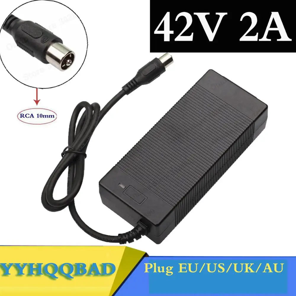 YYHQQBAD 42V 2A RCA 10mm ładowarka rower elektryczny ładowarka litowa do akumulatora litowo-jonowego 36V ładowarka do skutera elektrycznego