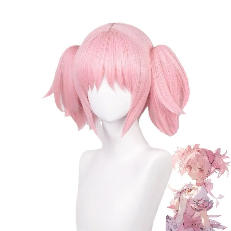Kaname Madoka Role Dual Horsetail Party Ceremonial Dress Match Headwear Anime Puella Magi Madoka Magica Cosplay Pink Wig