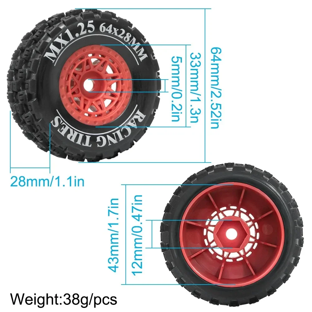 Mini Mojave Grom 4 stuks Plastic Wielen Velgen met Rubberen Banden voor Arrma RC Auto 1/16 Mojave Grom 4X4 Desert Truck Upgrade Onderdelen
