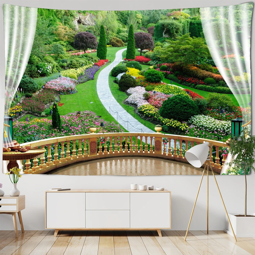 

Forest Landscape Tapestry Wall Hanging Bohemian Hippie Psychedelic Art Room Decor Scenery Qutside the Window Tapestry Wall Cloth