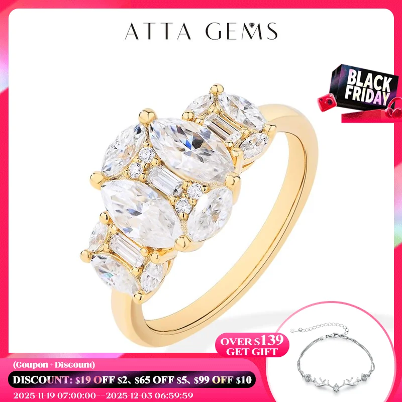 

ATTAGEMS 2.3CTW маркиза прямоугольное муассанитовое кольцо для женщин D VVS1 925 Серебряное Белое золото обручальное свадебное ювелирное изделие высшего качества