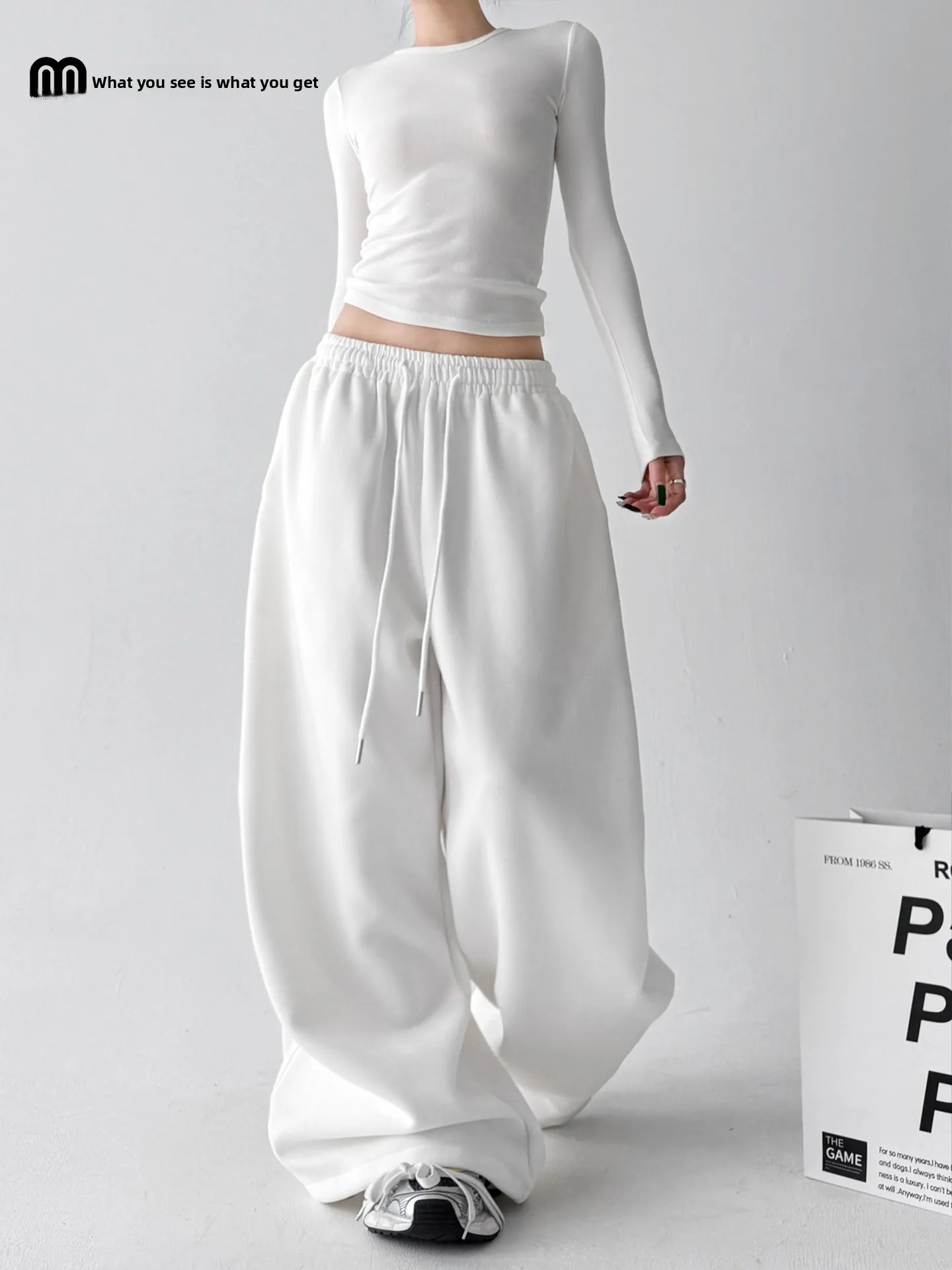 Witte hoge taille danssportbroek dames casual losse legging broek elastische taille wijde broek lente herfst nieuwe collectie