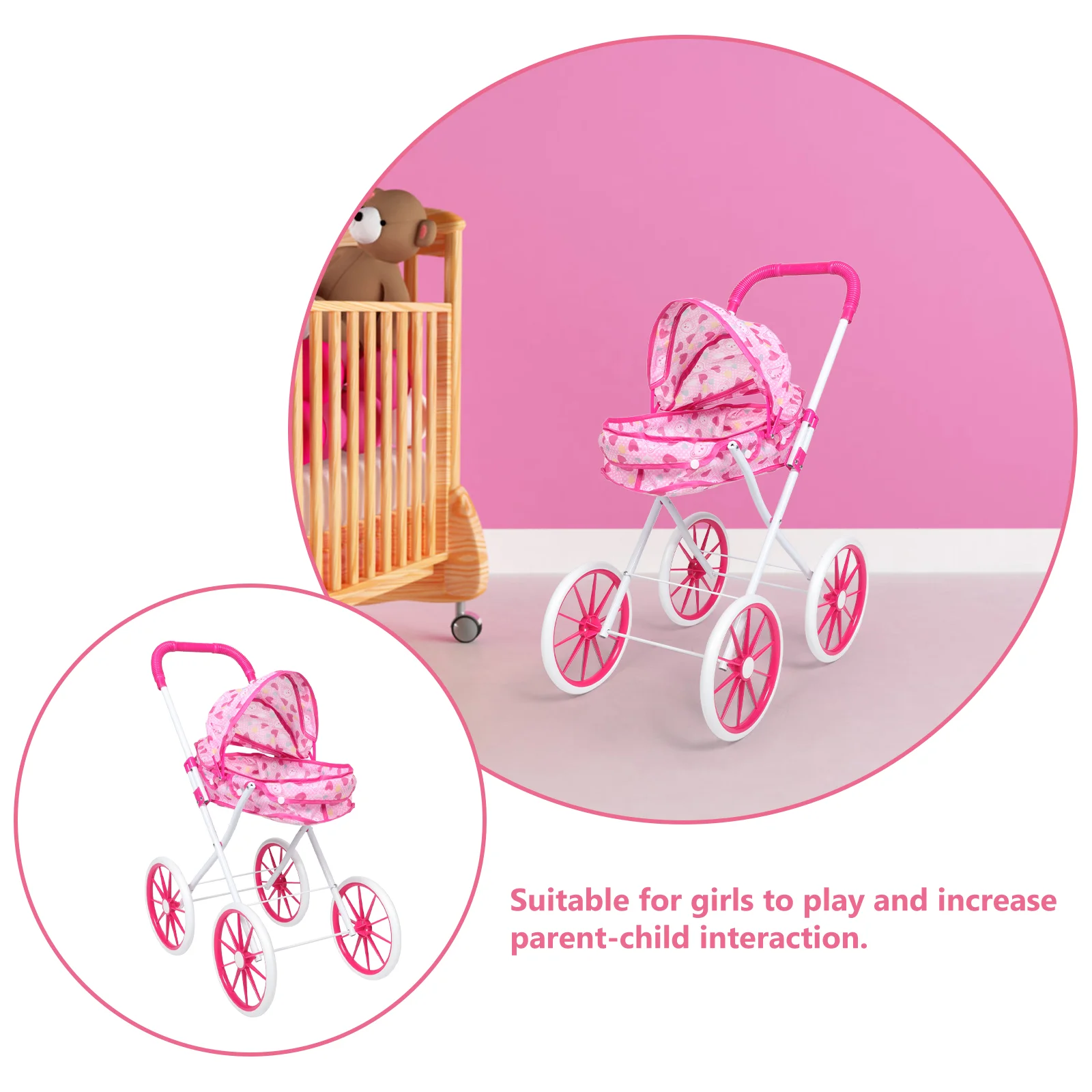 Pretend Play Baby Stroller Toy Realistic Design Large Size Pushchair Miniature Stroller Girls Accessories Imaginative