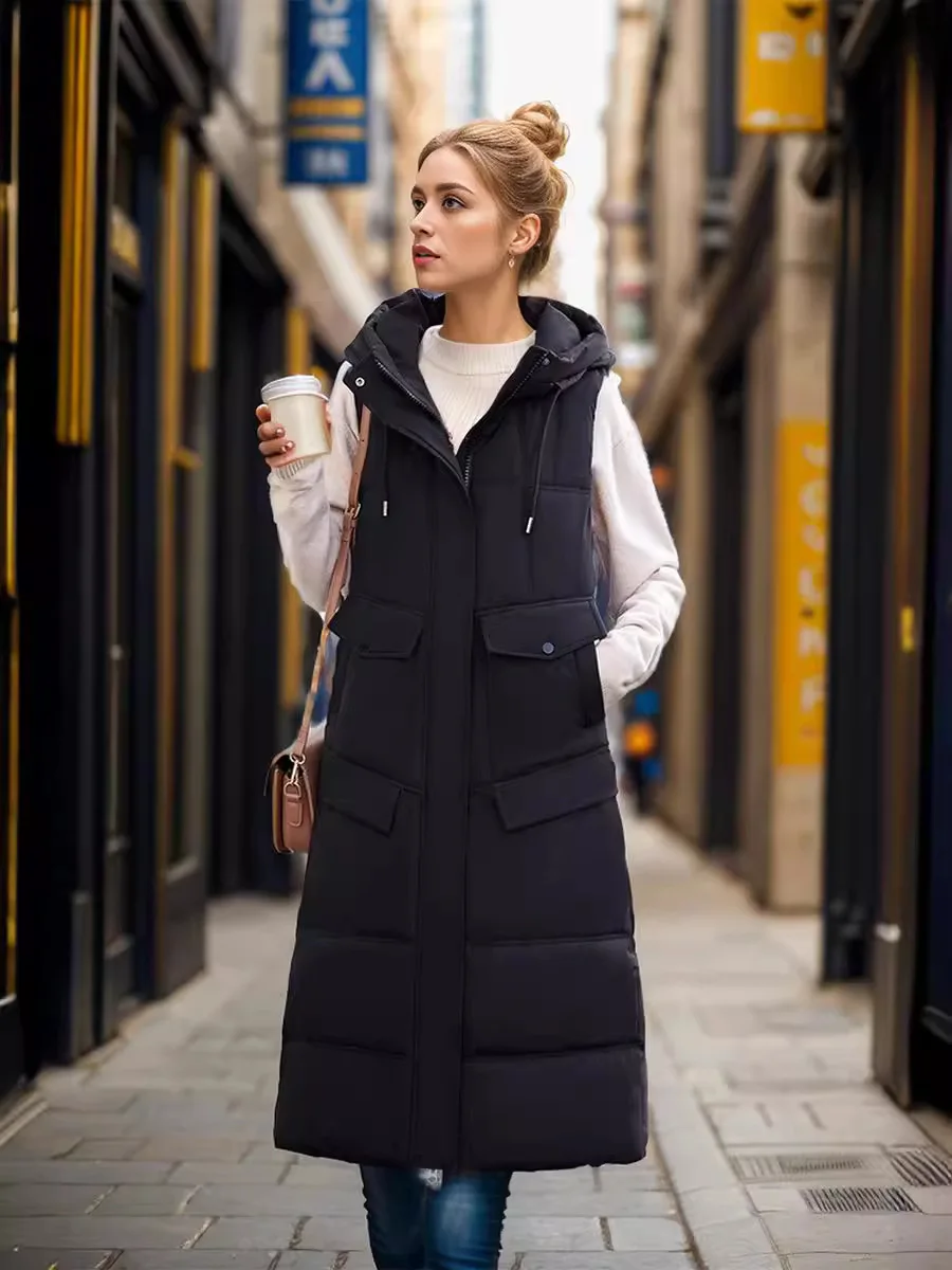 Winter Woman Down Coat Puffer Long Vest Thicken Fashion Warm Thick Fashion Coat Female Stylish Winter Jacket