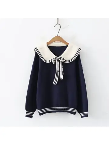 उच्च गुणवत्ता वाले जेके नेवी स्वेटर महिलाओं के लिए वसंत ऋतु के नए नाविक कॉलर लंबी आस्तीन वाले गर्म बुने हुए स्वेटर फैशन प्रीपी स्टाइल निटवेअर 10 best sales नाविक शीर्ष - №4