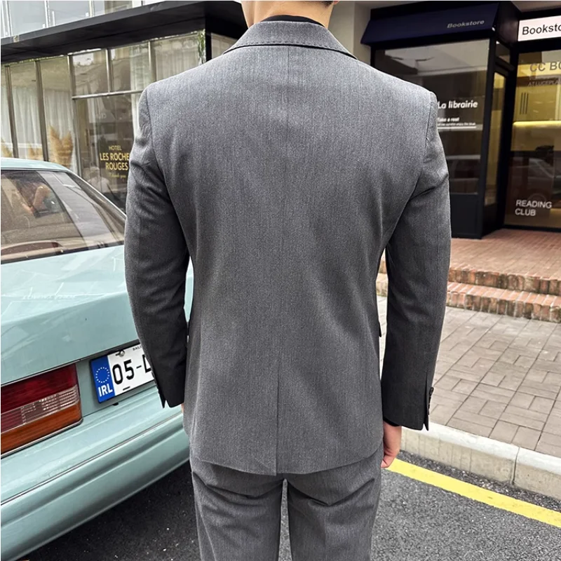 Qj Cinga Brand Men Formal Dress Business Social Suit 3piece Black Gray Navy Fashion Male Wedding Ball Party Slim Fit Tuxedo Set