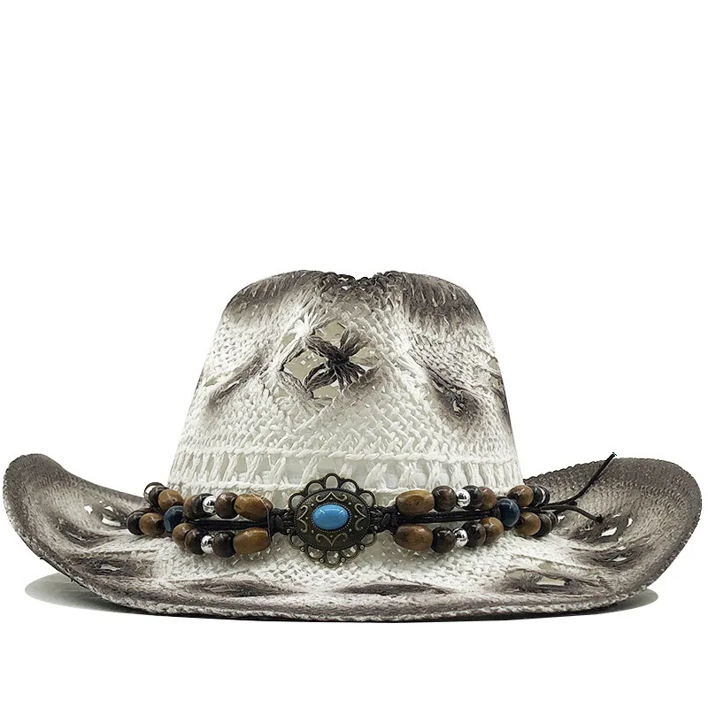 New Women's Beach Hat, Western Cowboy Straw Cap, Summer Sun Hat for Travel Vacation