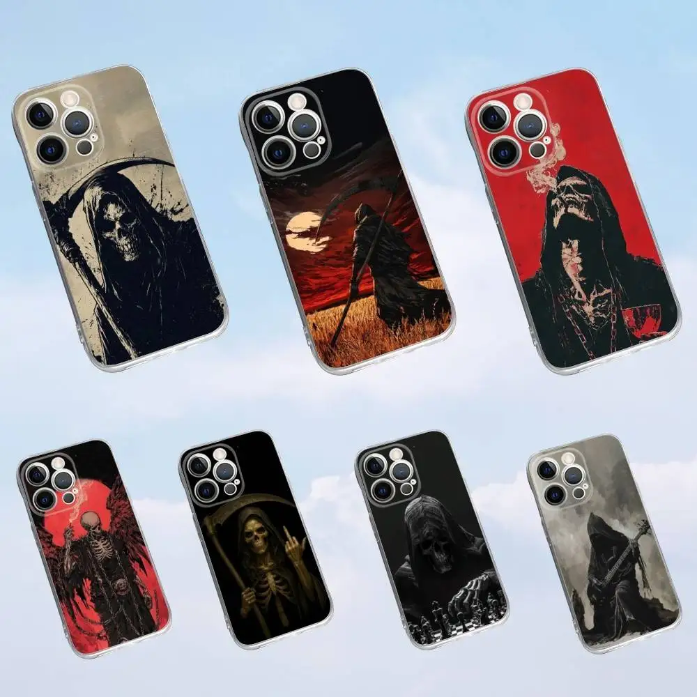 

G-Grim Reaper Phone Case For iPhone 16,15,14,13,12,11 Pro,Max,Plus,X,XS,XR,SE,Mini Transparent Silicone Soft