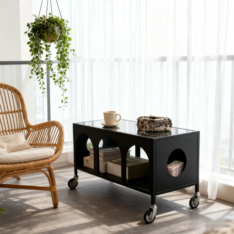 

French retro style mobile cart simple side table living room home coffee table