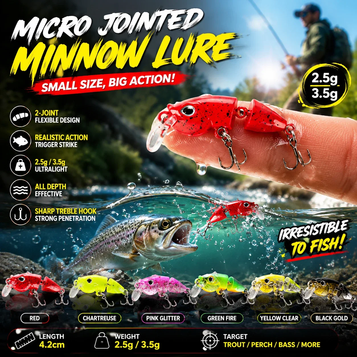 Ultraleichter Gelenk-Minnow-Köder 42mm Langsam Sinkend Natürlicher Schwimmköder 2,5g 3,5g für Bach- und Flussangeln Forellen Barsch Weißfisch Köder – Detail 2