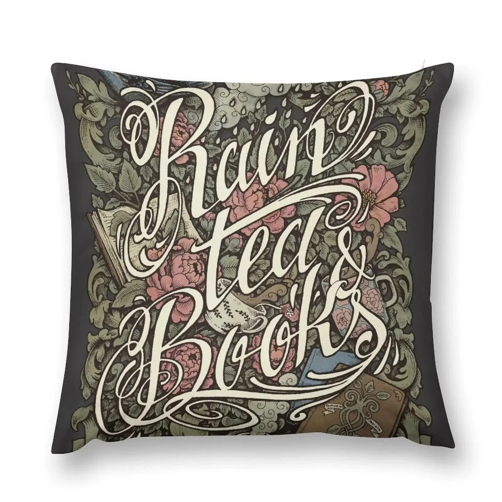 Rain, Tea & Books - Color version Throw Pillow Luxury Pillow Case pillow cover luxury Couch Pillows