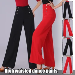 Women Latin Dance Pants Ballroom Modern Dance Pants Women High Waist Wide Leg Dance Pants Cha-Cha Practice Performance Costume