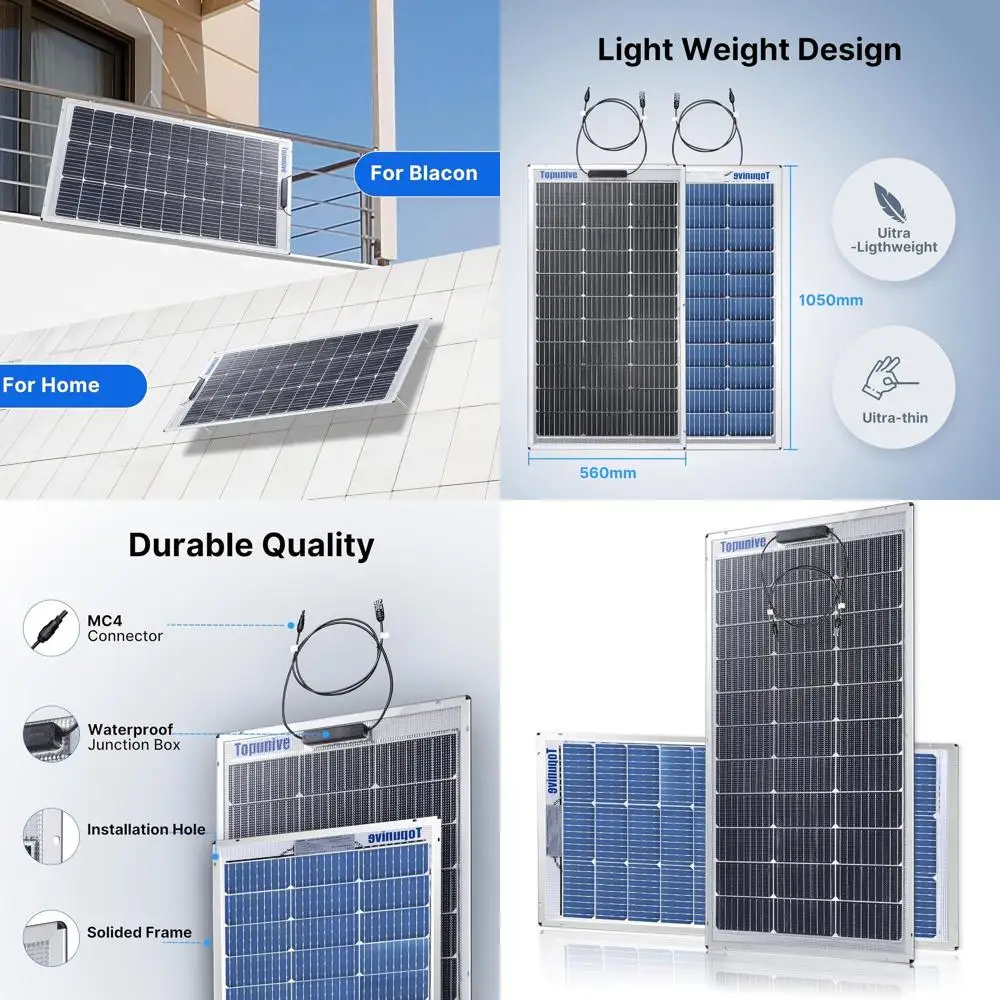 

100W 12V Monocrystalline Solar Panel for RV, Boat, Car Battery Charging on Uneven Surfaces
