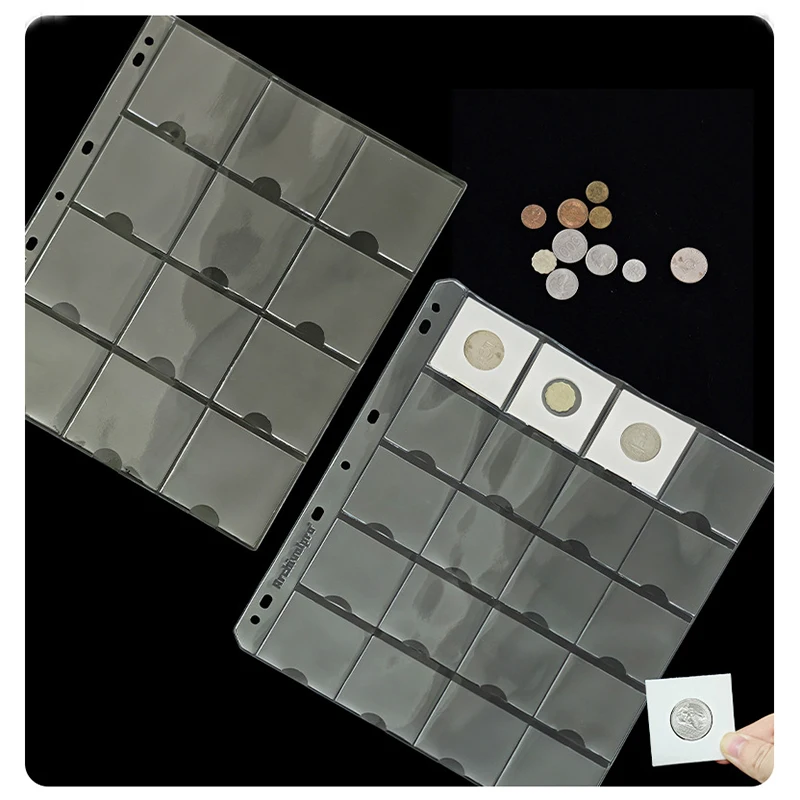 10PCS Coin Pocket Pages 20 12 2x2 5x5 Coin Holder Sleeves 50mm Acid Free Coin Binder Collecting Sheet A4 Coins Storage Organizer