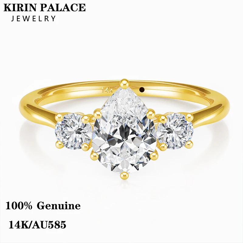 14k Gold Full Moissanite Diamond Ring for Women Pear Cut D VVS1 Bright Cut Genuine Au585 for Wedding Engagement Party Gift