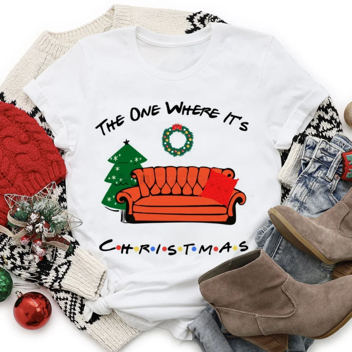 

Trendy T-Shirt The One Where Its Christmas Print Fashion Basic Clothing Women's Casual Style Top Winter New Year Holiday T-Shirt