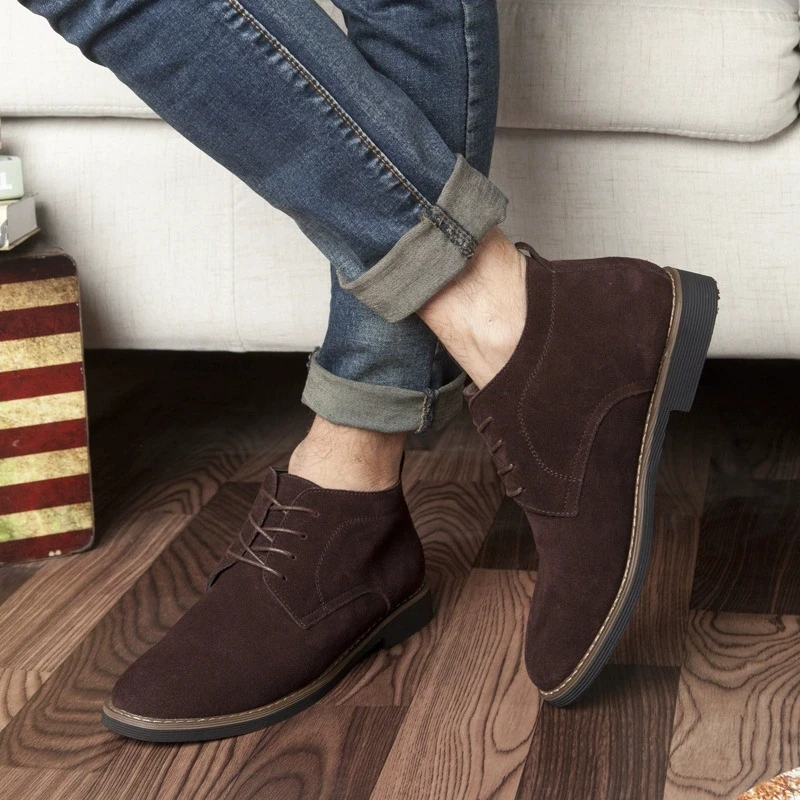 Plus Size 38-45 Men Boots Solid Pattern Casual Leather Autumn Winter Ankle Boots Brand Male Suede Leather Men Shoes