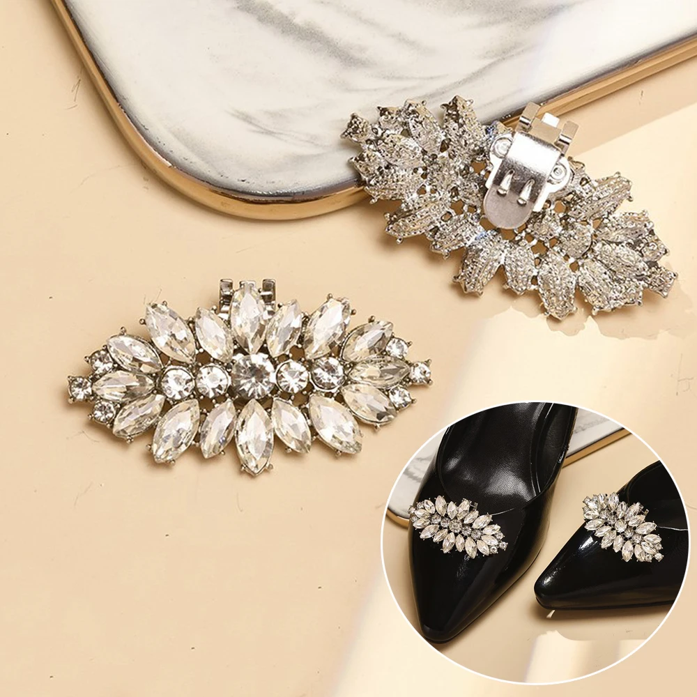 Women High Heel Shiny Decoration Clips Pearl Rhinestone Shoe Clip Wedding Bride Bows Pearl Shoes Crystal Decoration Shoe Buckle